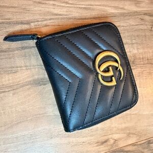 Black Textured Leather Wallet with Gold Logo